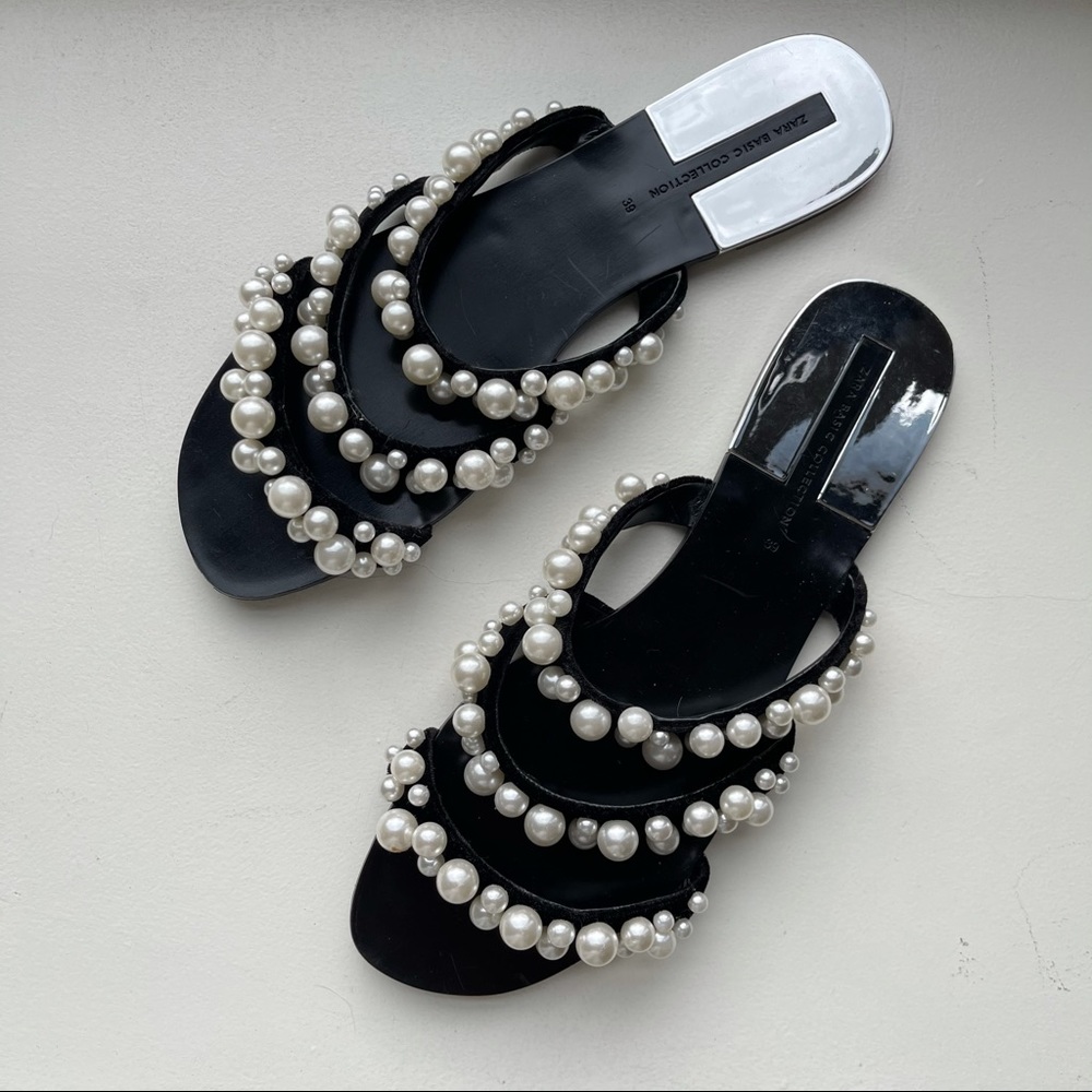 zara pearl slide sandals